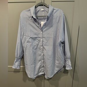 Women's Blue Striped Button Down Shirt